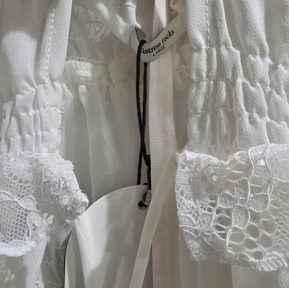 NWT Mistress Rocks White Lace Frilled Longline Midi Top‎ L - Picture 7 of 8
